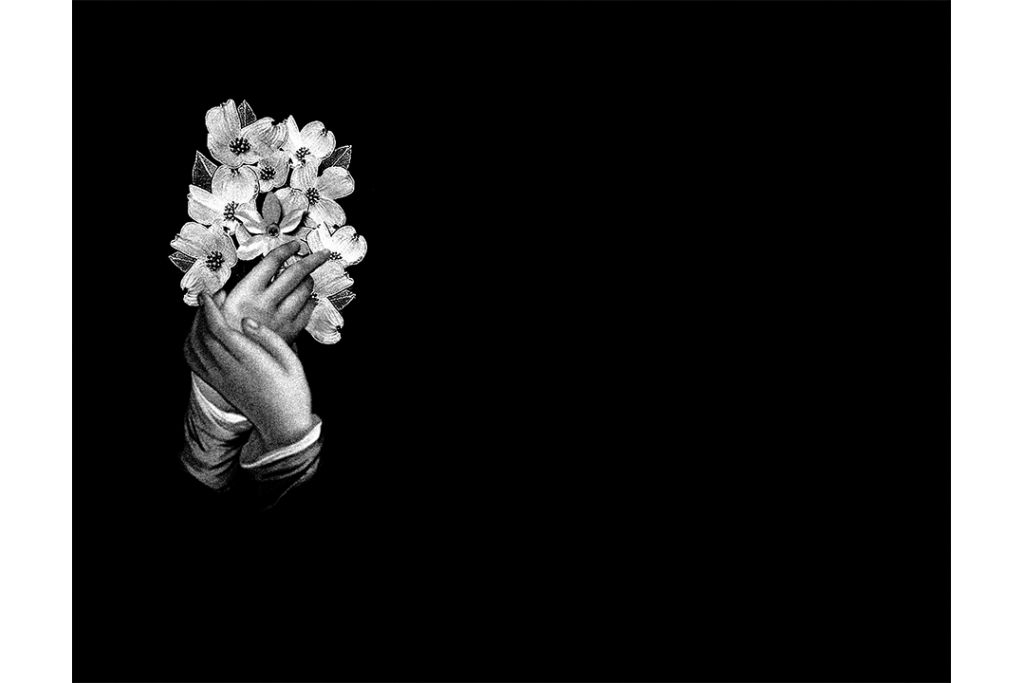 Manos con flores porcelánico blanco y negro