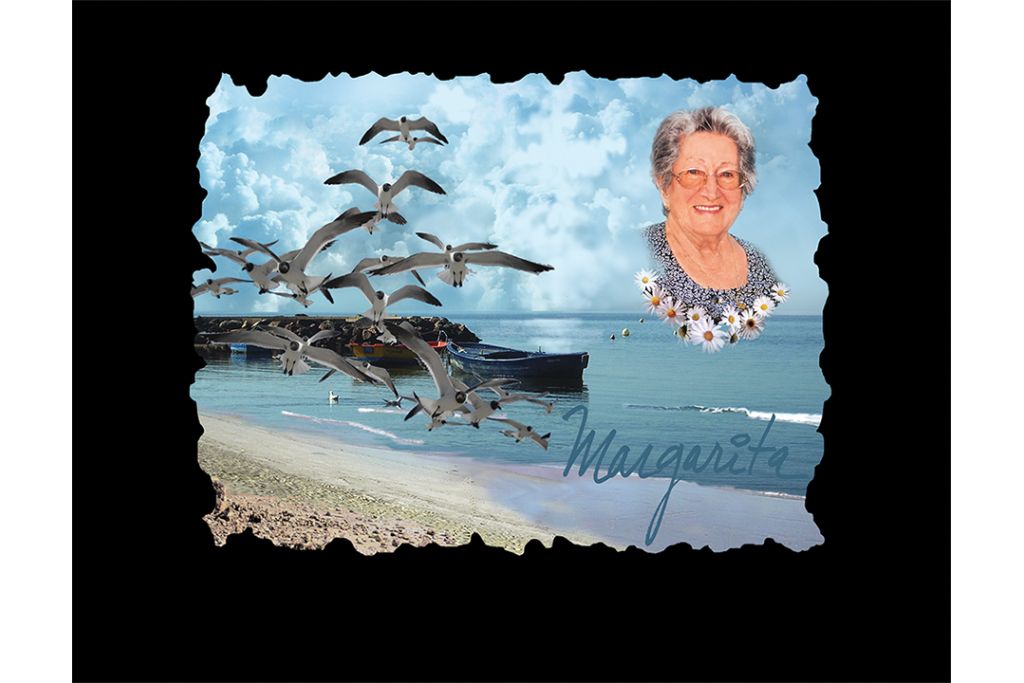 Paisaje con foto, mar y pájaros en porcelánico color incrustado gran formato